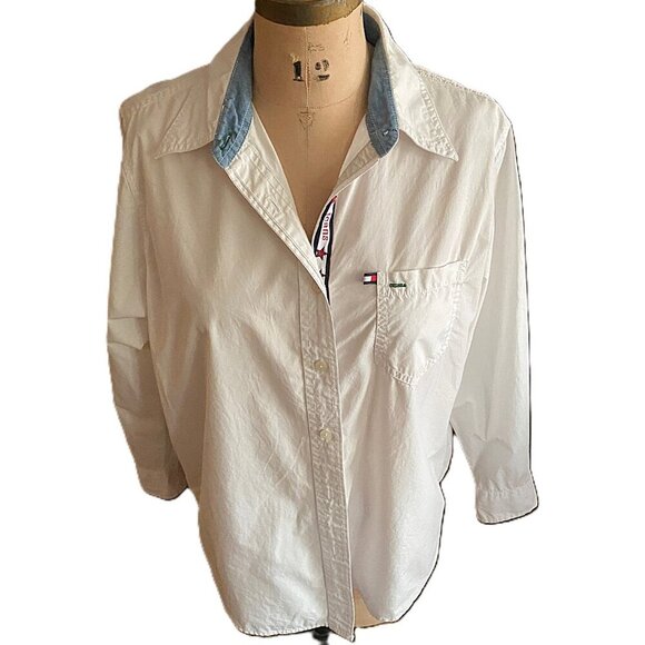 Vintage 90s 00s Y2K 100% cotton Tommy Jeans white button down casual shirt top - Picture 9 of 15